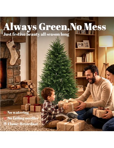 HOMCOM 5ft Artificial Christmas Tree, Hinged Xmas Tree with Realistic 513 PE & PVC Branch Tips, Fir Wood Base, Green