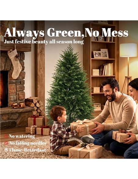 HOMCOM 5ft Artificial Christmas Tree, Hinged Xmas Tree with Realistic 513 PE & PVC Branch Tips, Fir Wood Base, Green - pic 208938 | FastDaddyshop