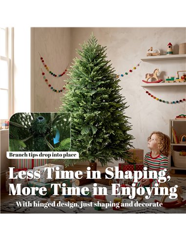 HOMCOM 5ft Artificial Christmas Tree, Hinged Xmas Tree with Realistic 513 PE & PVC Branch Tips, Fir Wood Base, Green