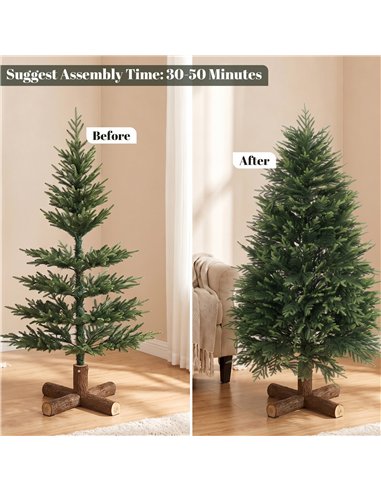 HOMCOM 5ft Artificial Christmas Tree, Hinged Xmas Tree with Realistic 513 PE & PVC Branch Tips, Fir Wood Base, Green