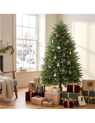 HOMCOM 5ft Artificial Christmas Tree, Hinged Xmas Tree with Realistic 513 PE & PVC Branch Tips, Fir Wood Base, Green