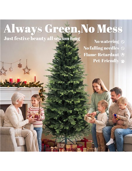 HOMCOM Geneva Fir Hinged Xmas Tree, 7ft/210cm Artificial Christmas Tree with 2079 Branch Tips, Foldable Steel Stand, Green - pic 208947 | FastDaddyshop