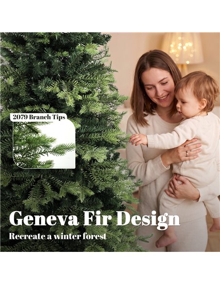 HOMCOM Geneva Fir Hinged Xmas Tree, 7ft/210cm Artificial Christmas Tree with 2079 Branch Tips, Foldable Steel Stand, Green - pic 208948 | FastDaddyshop
