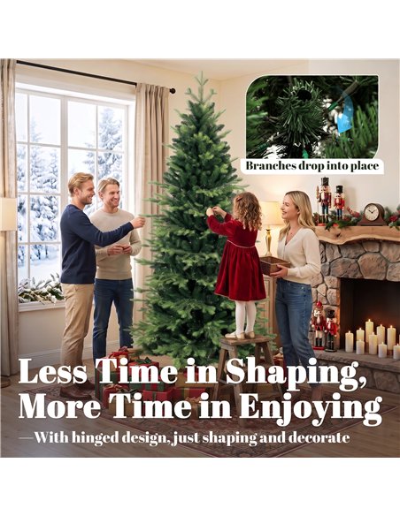 HOMCOM Geneva Fir Hinged Xmas Tree, 7ft/210cm Artificial Christmas Tree with 2079 Branch Tips, Foldable Steel Stand, Green - pic 208949 | FastDaddyshop