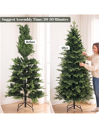 HOMCOM Geneva Fir Hinged Xmas Tree, 7ft/210cm Artificial Christmas Tree with 2079 Branch Tips, Foldable Steel Stand, Green