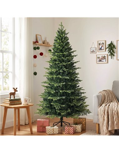 HOMCOM Geneva Fir Hinged Xmas Tree, 7ft/210cm Artificial Christmas Tree with 2079 Branch Tips, Foldable Steel Stand, Green