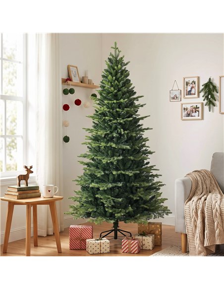 HOMCOM Geneva Fir Hinged Xmas Tree, 7ft/210cm Artificial Christmas Tree with 2079 Branch Tips, Foldable Steel Stand, Green - pic 208951 | FastDaddyshop