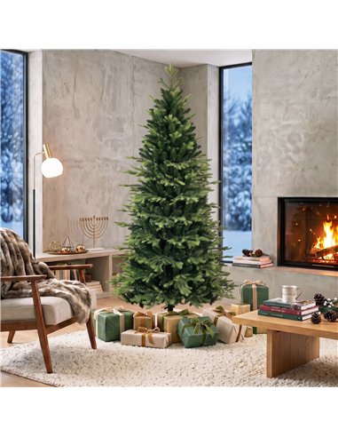 HOMCOM Geneva Fir Hinged Xmas Tree, 7ft/210cm Artificial Christmas Tree with 2079 Branch Tips, Foldable Steel Stand, Green