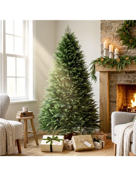 HOMCOM 6ft Artificial Christmas Tree, Hinged Xmas Tree with Realistic 751 PE & PVC Branch Tips, Fir Wood Base, Green - pic 208954 | FastDaddyshop