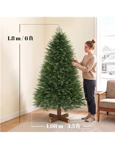 HOMCOM 6ft Artificial Christmas Tree, Hinged Xmas Tree with Realistic 751 PE & PVC Branch Tips, Fir Wood Base, Green