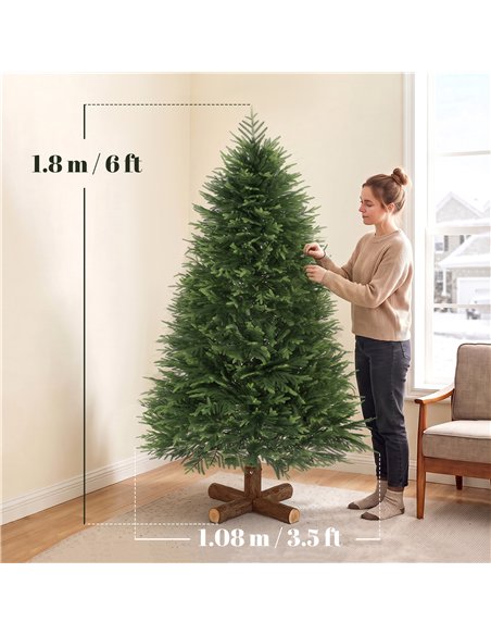 HOMCOM 6ft Artificial Christmas Tree, Hinged Xmas Tree with Realistic 751 PE & PVC Branch Tips, Fir Wood Base, Green - pic 208955 | FastDaddyshop