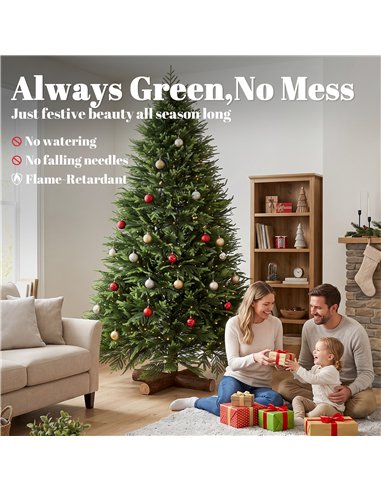 HOMCOM 6ft Artificial Christmas Tree, Hinged Xmas Tree with Realistic 751 PE & PVC Branch Tips, Fir Wood Base, Green