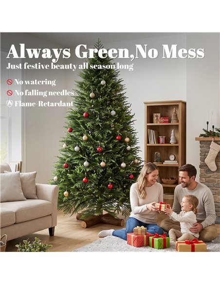 HOMCOM 6ft Artificial Christmas Tree, Hinged Xmas Tree with Realistic 751 PE & PVC Branch Tips, Fir Wood Base, Green - pic 208956 | FastDaddyshop