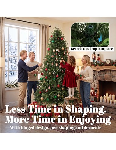 HOMCOM 6ft Artificial Christmas Tree, Hinged Xmas Tree with Realistic 751 PE & PVC Branch Tips, Fir Wood Base, Green