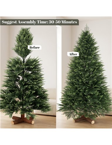 HOMCOM 6ft Artificial Christmas Tree, Hinged Xmas Tree with Realistic 751 PE & PVC Branch Tips, Fir Wood Base, Green