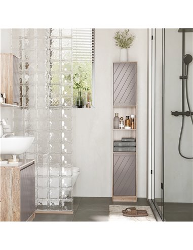 HOMCOM Freestanding Bathroom Storage Cabinet with 2 Cupboards, 2 Compartments, Grey & Brown