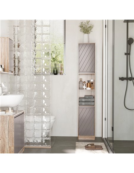 HOMCOM Freestanding Bathroom Storage Cabinet with 2 Cupboards, 2 Compartments, Grey & Brown - pic 20896 | FastDaddyshop