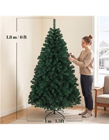 HOMCOM 6ft Artificial Christmas Tree, Fir Hinged Xmas Tree with 700 Branch Tips, Foldable Steel Stand, Green