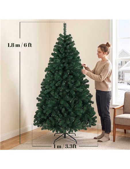 HOMCOM 6ft Artificial Christmas Tree, Fir Hinged Xmas Tree with 700 Branch Tips, Foldable Steel Stand, Green - pic 208964 | FastDaddyshop