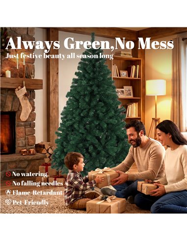 HOMCOM 6ft Artificial Christmas Tree, Fir Hinged Xmas Tree with 700 Branch Tips, Foldable Steel Stand, Green