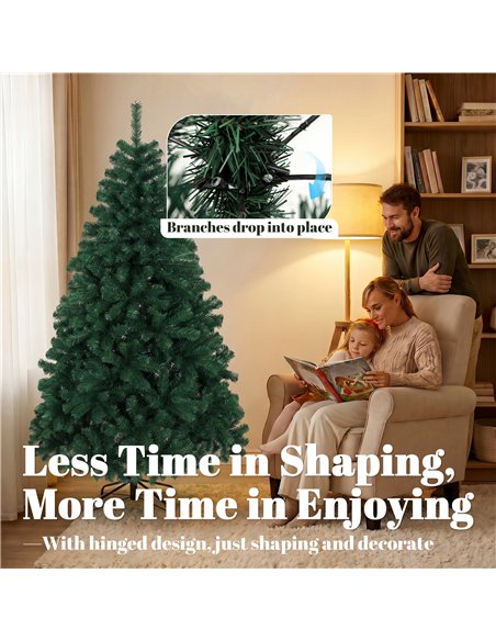 HOMCOM 6ft Artificial Christmas Tree, Fir Hinged Xmas Tree with 700 Branch Tips, Foldable Steel Stand, Green - pic 208967 | FastDaddyshop