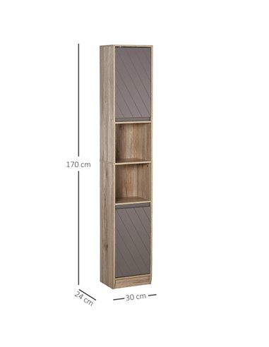 HOMCOM Freestanding Bathroom Storage Cabinet with 2 Cupboards, 2 Compartments, Grey & Brown