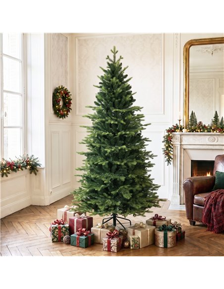 HOMCOM Geneva Fir Hinged Xmas Tree, 6ft/180cm Artificial Christmas Tree with 1610 Branch Tips, Foldable Steel Stand, Green - pic 208972 | FastDaddyshop
