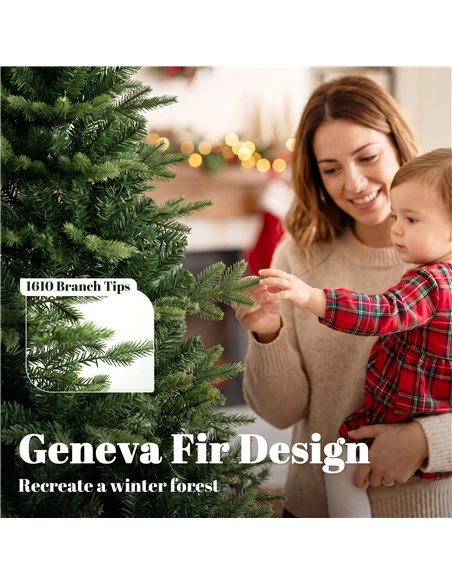 HOMCOM Geneva Fir Hinged Xmas Tree, 6ft/180cm Artificial Christmas Tree with 1610 Branch Tips, Foldable Steel Stand, Green - pic 208975 | FastDaddyshop