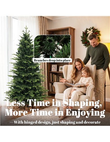 HOMCOM Geneva Fir Hinged Xmas Tree, 6ft/180cm Artificial Christmas Tree with 1610 Branch Tips, Foldable Steel Stand, Green
