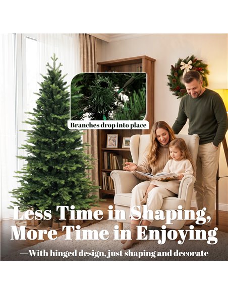 HOMCOM Geneva Fir Hinged Xmas Tree, 6ft/180cm Artificial Christmas Tree with 1610 Branch Tips, Foldable Steel Stand, Green - pic 208976 | FastDaddyshop