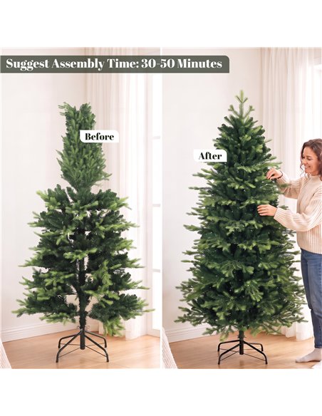 HOMCOM Geneva Fir Hinged Xmas Tree, 6ft/180cm Artificial Christmas Tree with 1610 Branch Tips, Foldable Steel Stand, Green - pic 208977 | FastDaddyshop