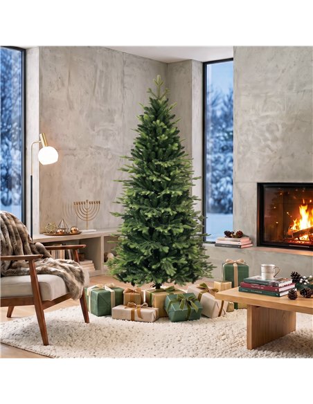 HOMCOM Geneva Fir Hinged Xmas Tree, 6ft/180cm Artificial Christmas Tree with 1610 Branch Tips, Foldable Steel Stand, Green - pic 208978 | FastDaddyshop