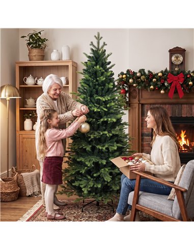 HOMCOM Geneva Fir Hinged Xmas Tree, 6ft/180cm Artificial Christmas Tree with 1610 Branch Tips, Foldable Steel Stand, Green