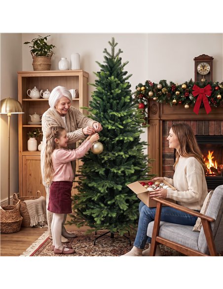 HOMCOM Geneva Fir Hinged Xmas Tree, 6ft/180cm Artificial Christmas Tree with 1610 Branch Tips, Foldable Steel Stand, Green - pic 208979 | FastDaddyshop