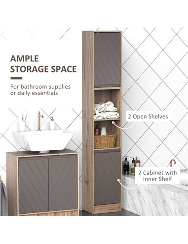 HOMCOM Freestanding Bathroom Storage Cabinet with 2 Cupboards, 2 Compartments, Grey & Brown