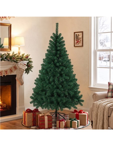 HOMCOM 5ft Artificial Christmas Tree, Fir Hinged Xmas Tree with 420 Branch Tips, Foldable Steel Stand, Green - pic 208981 | FastDaddyshop