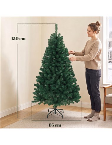 HOMCOM 5ft Artificial Christmas Tree, Fir Hinged Xmas Tree with 420 Branch Tips, Foldable Steel Stand, Green