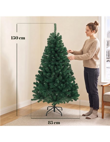 HOMCOM 5ft Artificial Christmas Tree, Fir Hinged Xmas Tree with 420 Branch Tips, Foldable Steel Stand, Green - pic 208982 | FastDaddyshop