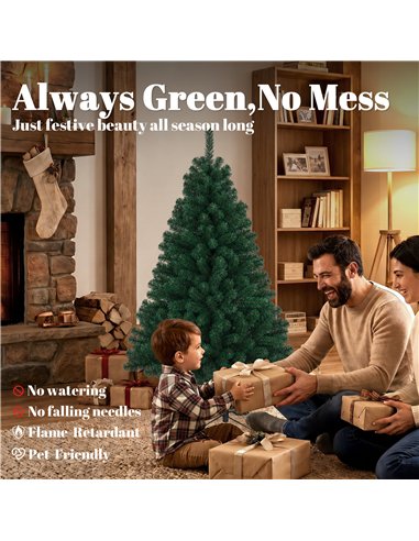 HOMCOM 5ft Artificial Christmas Tree, Fir Hinged Xmas Tree with 420 Branch Tips, Foldable Steel Stand, Green