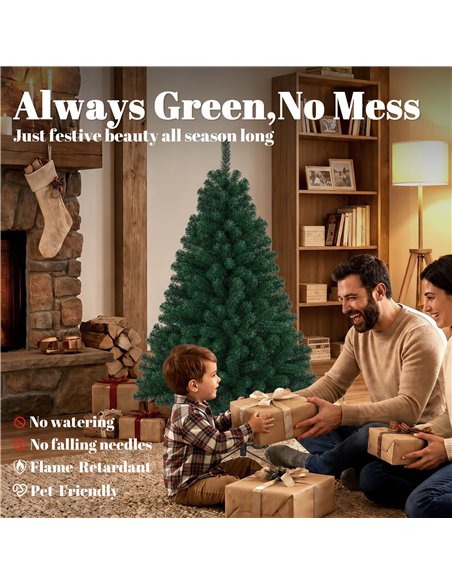 HOMCOM 5ft Artificial Christmas Tree, Fir Hinged Xmas Tree with 420 Branch Tips, Foldable Steel Stand, Green - pic 208983 | FastDaddyshop