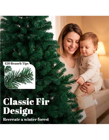HOMCOM 5ft Artificial Christmas Tree, Fir Hinged Xmas Tree with 420 Branch Tips, Foldable Steel Stand, Green