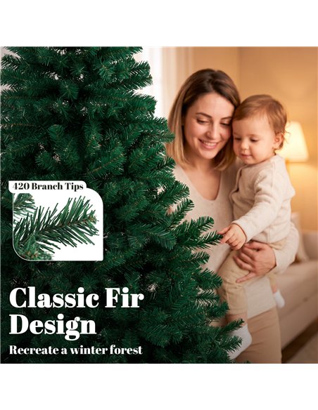 HOMCOM 5ft Artificial Christmas Tree, Fir Hinged Xmas Tree with 420 Branch Tips, Foldable Steel Stand, Green - pic 208984 | FastDaddyshop