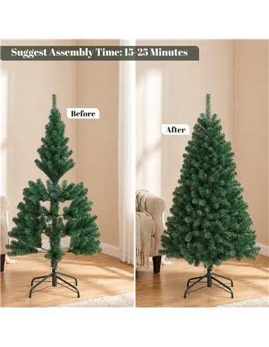 HOMCOM 5ft Artificial Christmas Tree, Fir Hinged Xmas Tree with 420 Branch Tips, Foldable Steel Stand, Green