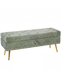 HOMCOM Storage Ottoman, Chenille Upholstered Ottoman Storage Box with Padded Seat, Metal Legs, 114 x 41 x 45 cm, Light Green