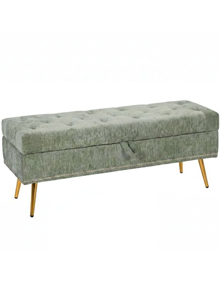 HOMCOM Storage Ottoman, Chenille Upholstered Ottoman Storage Box with Padded Seat, Metal Legs, 114 x 41 x 45 cm, Light Green - pic 208989 | FastDaddyshop