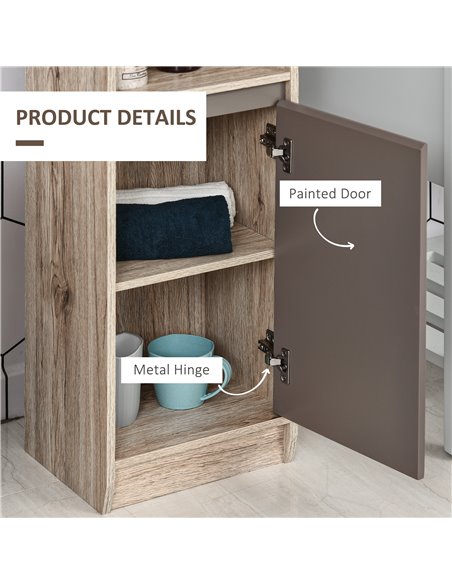HOMCOM Freestanding Bathroom Storage Cabinet with 2 Cupboards, 2 Compartments, Grey & Brown - pic 20899 | FastDaddyshop