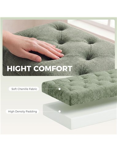 HOMCOM Storage Ottoman, Chenille Upholstered Ottoman Storage Box with Padded Seat, Metal Legs, 114 x 41 x 45 cm, Light Green
