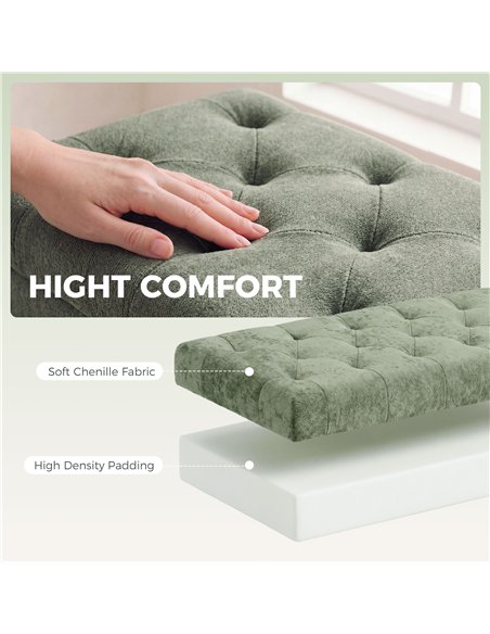 HOMCOM Storage Ottoman, Chenille Upholstered Ottoman Storage Box with Padded Seat, Metal Legs, 114 x 41 x 45 cm, Light Green - pic 208993 | FastDaddyshop