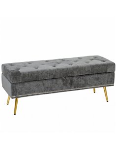 HOMCOM Storage Ottoman, Chenille Upholstered Ottoman Storage Box with Padded Seat, Metal Legs, 114 x 41 x 45 cm, Grey