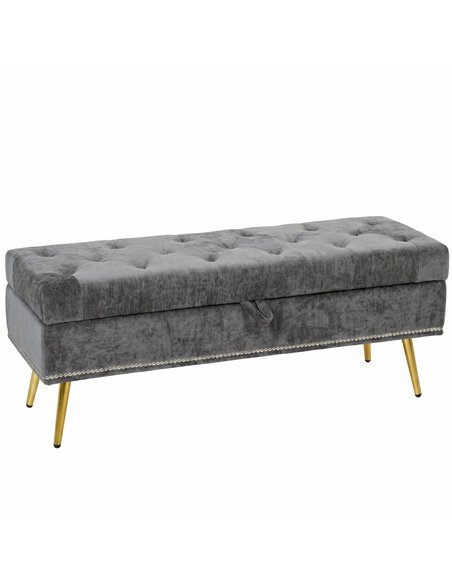 HOMCOM Storage Ottoman, Chenille Upholstered Ottoman Storage Box with Padded Seat, Metal Legs, 114 x 41 x 45 cm, Grey - pic 208998 | FastDaddyshop